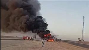 إخماد حريق بسيارة محملة بالسولار على الطريق الصحراوي فى أسوان