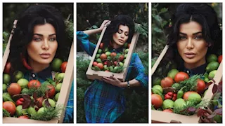 "قفص خضار".. نادين الراسي تفاجئ المتابعين بإطلالة غريبة من جلسة تصوير