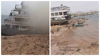 بالصور- حريق بمركب سياحي في أسوان.. والحماية المدنية تسيطر على الوضع