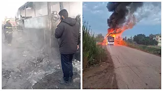 تفحم بالكامل.. نشوب حريق في أتوبيس نقل ركاب بكفر الشيخ (صور)