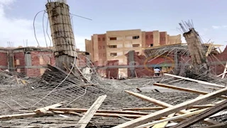 بالصور- إصابة 5 أشخاص في انهيار سقف مسجد تحت الإنشاء ببني سويف