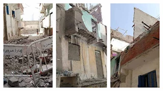 بالصور- انهيار جزئي لعقار قديم في وادي القمر بالإسكندرية