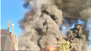 حريق هائل في مخزن بلاستيك بالخانكة