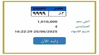 مزايدة تتخطى المليون جنيه على لوحة سيارة مميزة