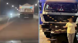 خطر على الطريق.. سيارة نقل محملة بالرمال تتجول ببلبيس والداخلية تتدخل | فيديو