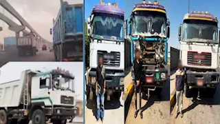  سباق موت على الأسفلت.. فيديو يكشف جنون سائقي نقل بأكتوبر