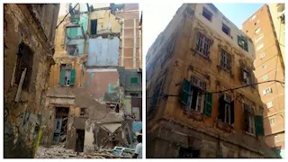 الحماية المدنية تنقذ أسرة.. انهيار سلم عقار في الجمرك بالإسكندرية- صور