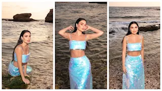 "حورية البحر".. سيرين عبدالنور تفاجئ متابعيها بجسلة تصوير جريئة وسط البحر