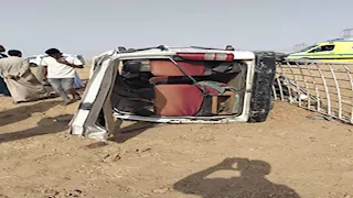 بالصور- 14 مصابًا فى حادث مروع على الصحراوي الغربي بأسوان