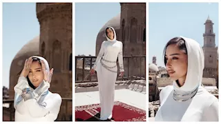 "فستان محتشم وغطاء رأس".. أحدث ظهور لـ بسمة بوسيل في مصر القديمة