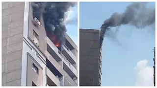 نيران في الطابق الـ 15.. حريق هائل يلتهم شقة سكنية بالإسكندرية- صور