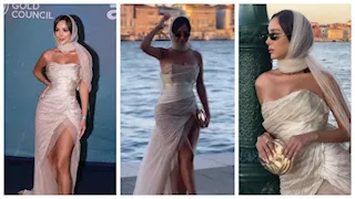 حجاب وفستان مكشوف.. بسمة بوسيل بإطلالة غريبة في مهرجان فينيسيا