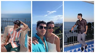 بعد ظهورها على كرسي متحرك.. مينا مسعود مع زوجته إميلي شاه في صقلية- صور