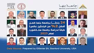 باحثون من جامعة بنها ضمن قائمة ستانفورد لأفضل 2% من علماء العالم