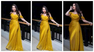 فستان ذهبي لامع.. أسما إبراهيم تخطف الأنظار من مهرجان الفضائيات العربية