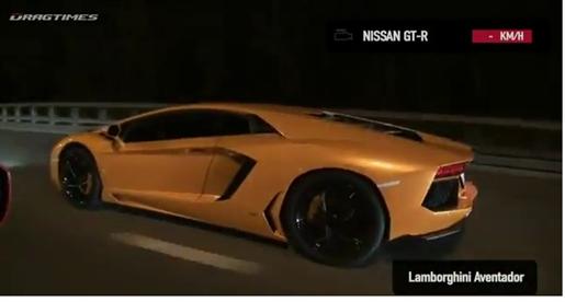 سباق شوارع بين لامبورجيني أفنتادور ونيسان GT-R