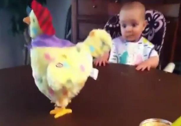 ردة فعل لا تصدق لهذا الرضيع على "دجاجة" تبيض 