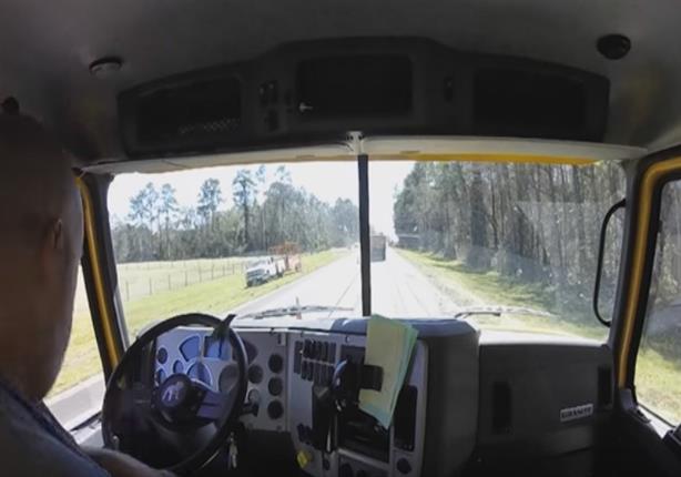 عصفور يرعب سائق شاحنة ضخمة في امريكا