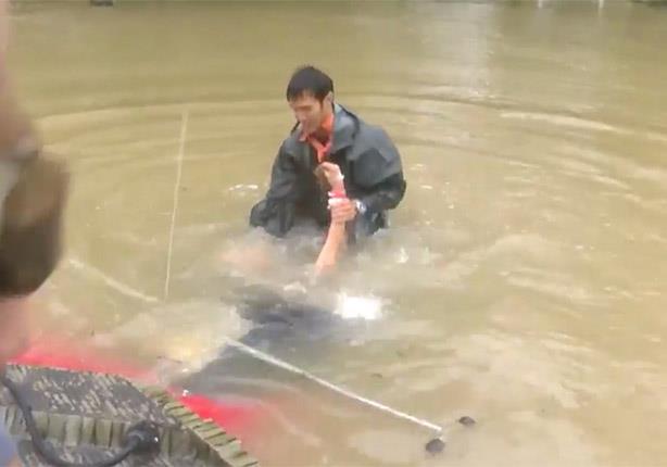 بالفيديو - انقاذ سيدة عجوز قبل الغرق داخل سيارتها 