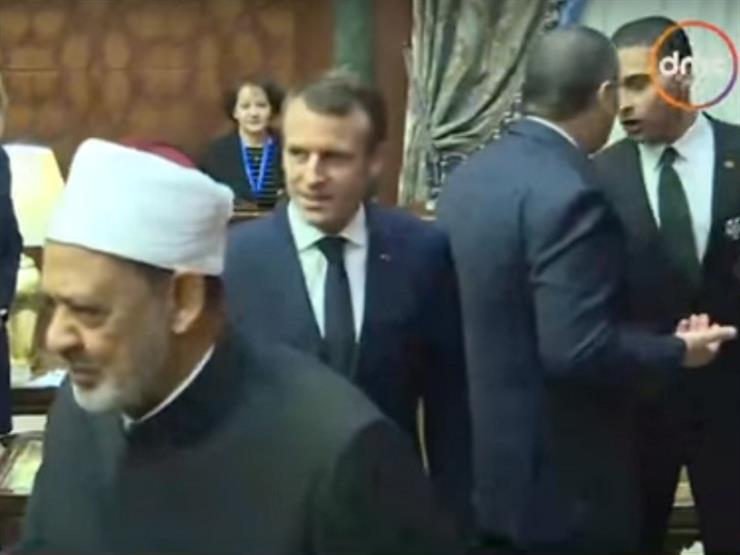 بالفيديو.. الإمام الأكبر يستقبل الرئيس الفرنسي بمشيخة الأزهر