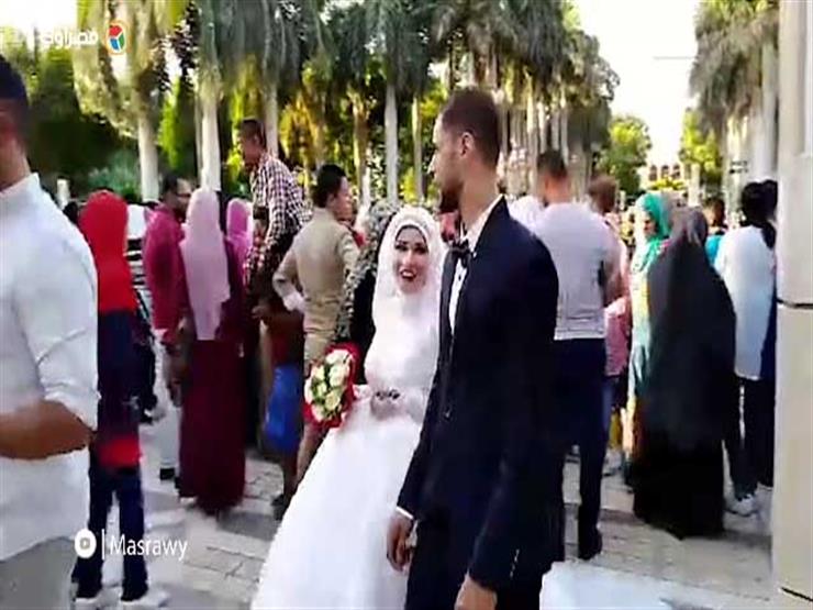 على أنغام الشعبي.. زفاف بحديقة الأزهر في رابع أيام العيد
