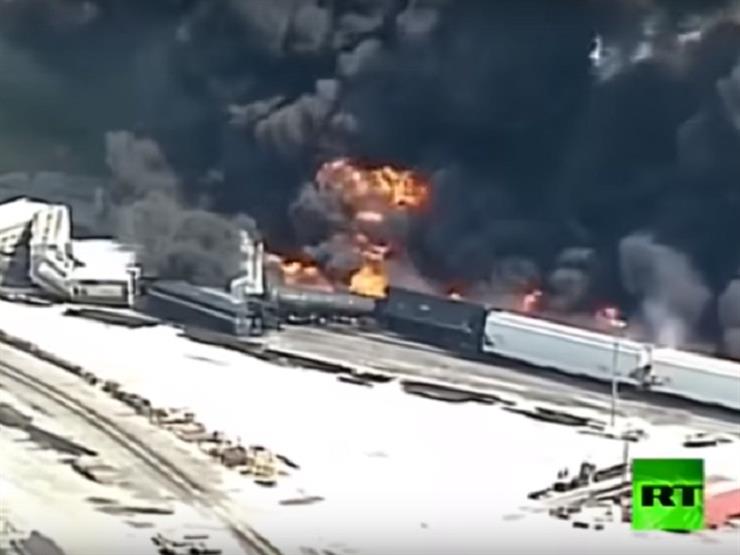 شاهد.. اندلاع حريق قطار يحمل مواد خطرة بولاية إيلينوي الأمريكية