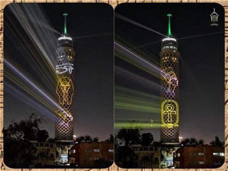 احتفالا بموكب المومياوات الملكية وجوه الأجداد تزين برج الق مصراوى