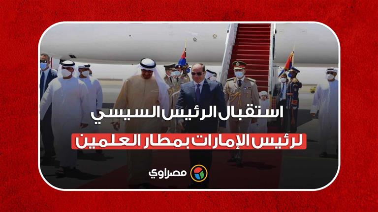 لحظة استقبال الرئيس السيسي لرئيس الإمارات بمطار العلمين