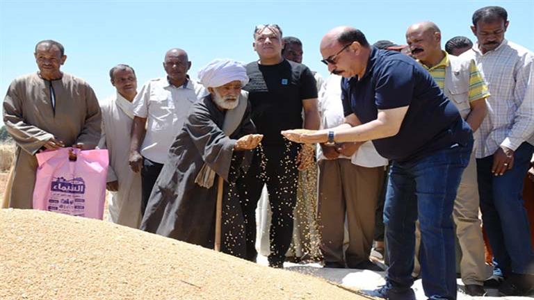 محافظ أسوان يتفقد حصاد محصول القمح بمشروع وادي النقرة في نصر النوبة - صور