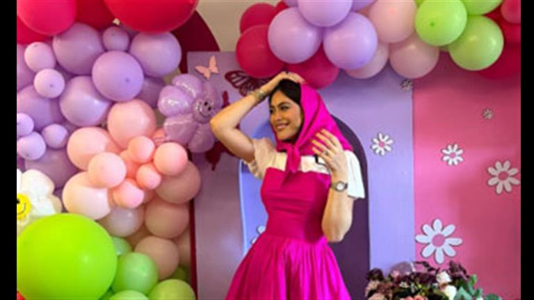 على طريقة "كرتون ماشا والدب".. هكذا احتفلت هاجر أحمد بعيد ميلاد ابنتها