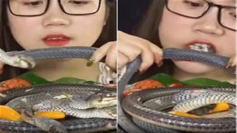 أغرب من الخيال.. فتاة تأكل ثعبان حي (فيديو)