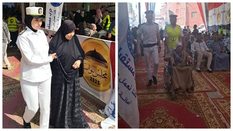 الشرطة تساعد كبار السن وذوي الاحتياجات بلجان الانتخابات في أسيوط