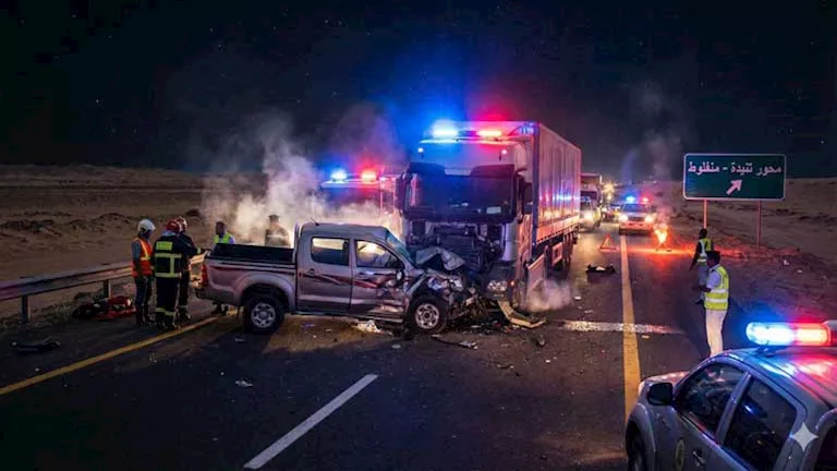 إصابة 3 أشخاص وغلق محور “تنيدة – منفلوط” إثر حادث تصادم بالوادي الجديد