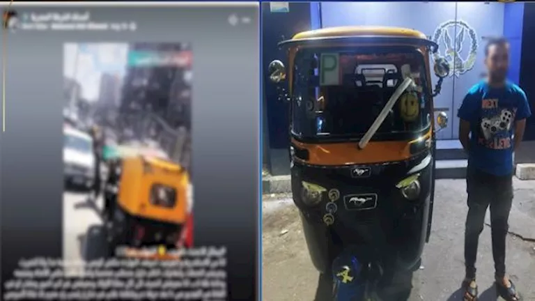 سقوط سائق "توك توك" خالف المرور وسار عكس الاتجاه في الإسكندرية