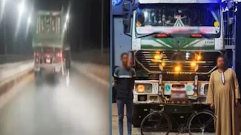 مغامرة خطيرة بأسيوط.. دراجة هوائية تتشبث بسيارة نقل على الكباري