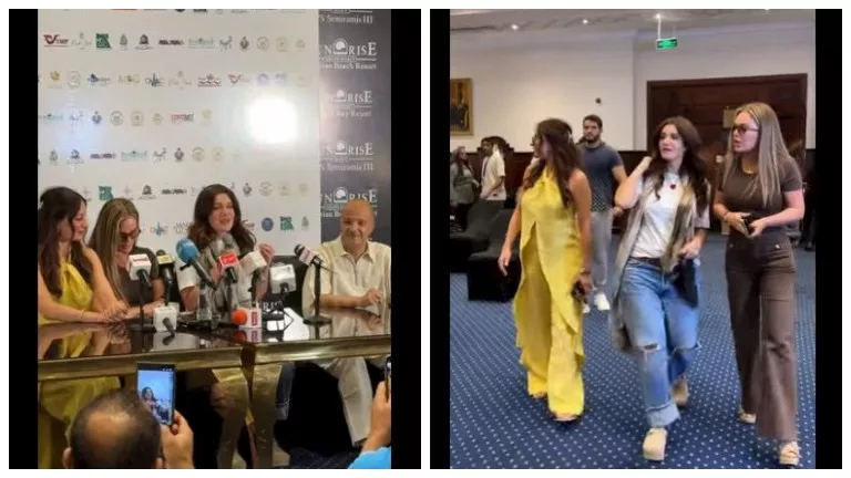 لحظات طريفة تجمع غادة عادل ونجلها مع نرمين الفقي ونيكول سابا في مهرجان الغردقة لسينما الشباب