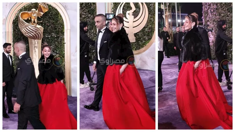 بصحبة زوجها أحمد الجنايني.. منة شلبي تتألق بالأحمر بحفل joy awards 2026 