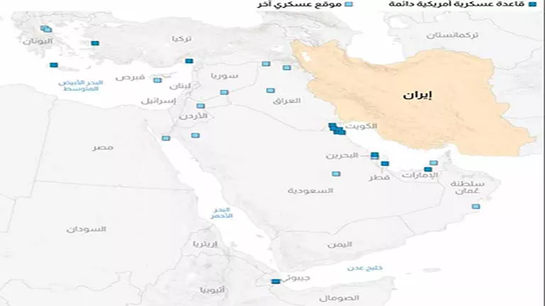 خريطة القواعد الأمريكية في الشرق الأوسط