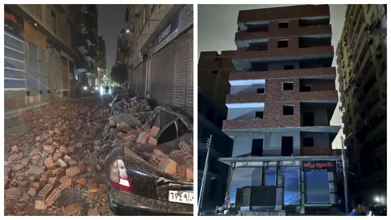 انهيار حائط “برج تحت الإنشاء” يحطم 3 سيارات في المنيا