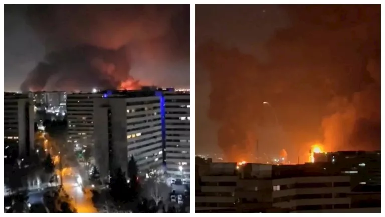 حريق ودخان كثيف يتصاعدان باتجاه مطار مهرآباد في طهران (صور)