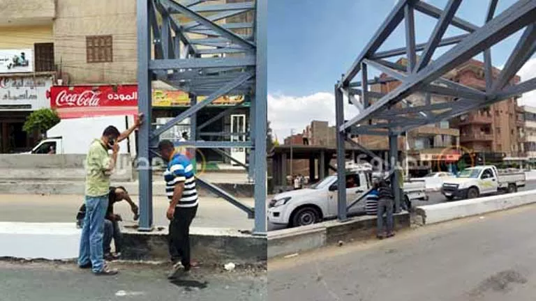 كواليس فك البوابة الحديدية لكوبري الباجور بعد ساعات من تركيبها