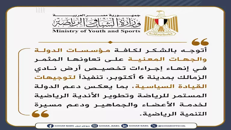 تعليق وزير الرياضة على حل أزمة أرض الزمالك