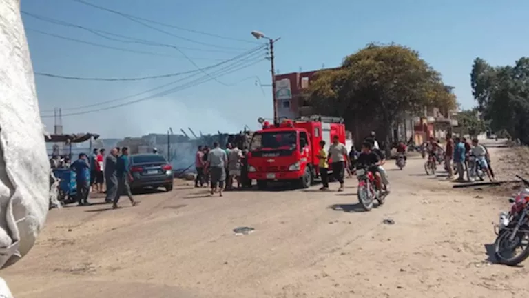 حريق يلتهم حشائش جافة بجوار شونة قمح في الزقازيق