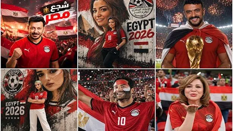 20 صورة للنجوم بـ "تي شيرت" منتخب مصر بالذكاء الاصطناعي 