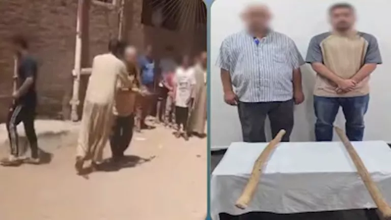 مصر – ضبط أب ابنه وهو يعتدي على سيدتين بالعصي بسبب خلاف جيران في البحيرة