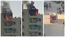 إخماد حريق في شقة بالطابق الـ12 ببرج سكني بالسويس (صور)