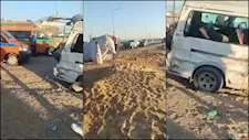 بالصور- مصرع شخص وإصابة 11 في تصادم مروع بين سيارتين بالمنوفية
