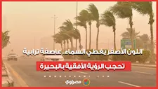 اللون الأصفر يغطي السماء.. عاصفة ترابية تحجب الرؤية الأفقية بالبحيرة