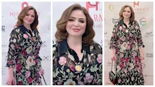 إلهام شاهين تتألق بفستان مزين بالورود تخطف به أنظار الجمهور