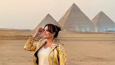 أمام الأهرامات.. الفنانة بشرى تخطف الأنظار بإطلالة أنيقة